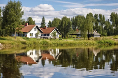 湖畔别墅背景图片