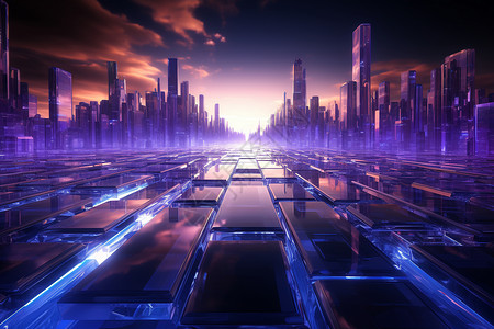 紫色城市未来科技城市设计图片