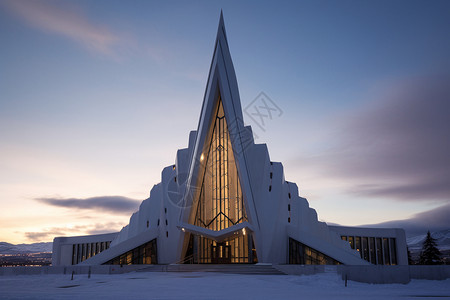 北极光下的神圣建筑背景图片