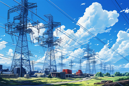 田野中的高压电塔背景图片