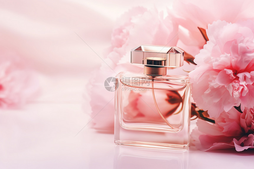 粉色花朵与香水瓶图片