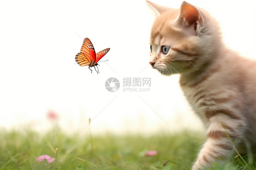 小猫追蝴蝶图片