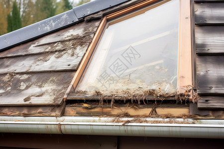 窗框素材屋顶漏水受损的建筑背景