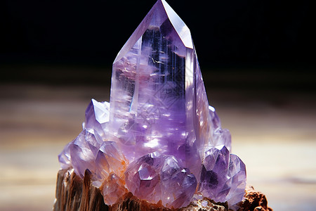 高贵紫晶石在木桩上的紫晶石背景