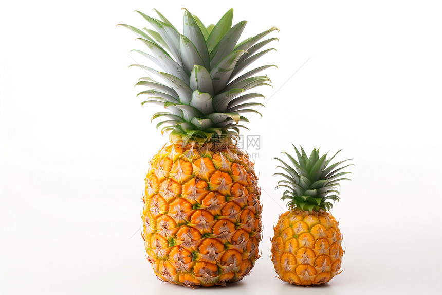 在白色背景下的两个菠萝图片