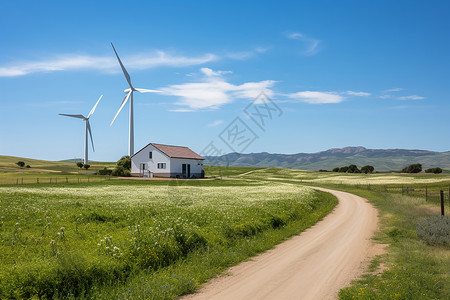 田野上的风车景观背景图片