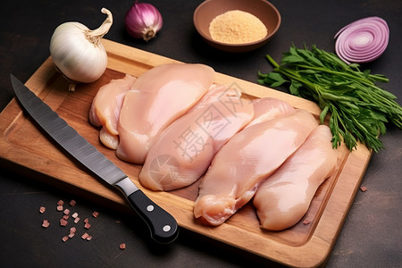 准备烹饪的鸡胸肉食材背景图片