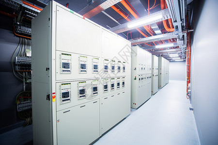 百子柜电力控制室的一排电气设备背景