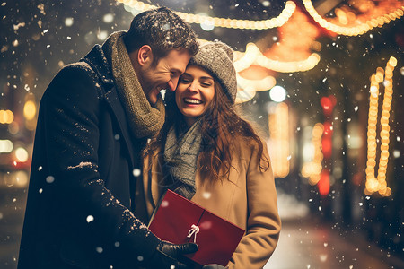 浪漫圣诞节快乐冬日的爱情约定背景