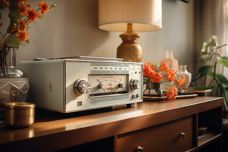 古董收音机怀旧光影下的经典电台背景