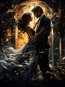 浪漫跳舞的情侣插图背景图片