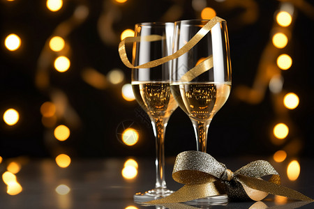 圣诞派对上的香槟酒杯背景图片