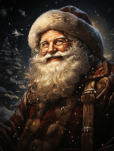 梦幻的圣诞老人油画插图背景图片