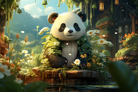 卡通风格的小熊猫插图背景图片