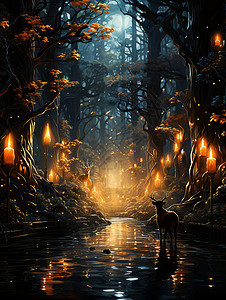 创意艺术的梦幻森林油画插图背景图片