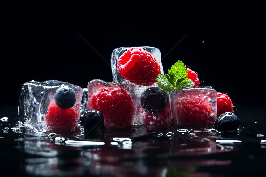 新鲜的冰镇水果冰块图片