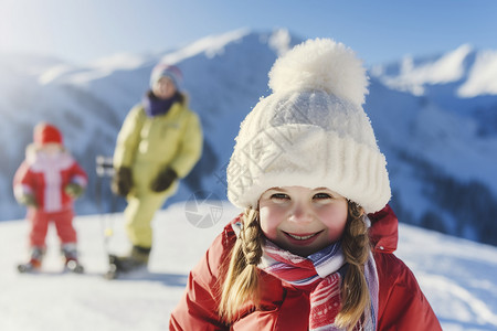 家人滑雪小女孩与家人背景