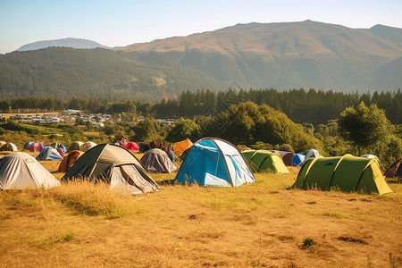 夏日山野露营背景图片