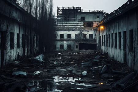 废墟中的黑暗小巷高清图片
