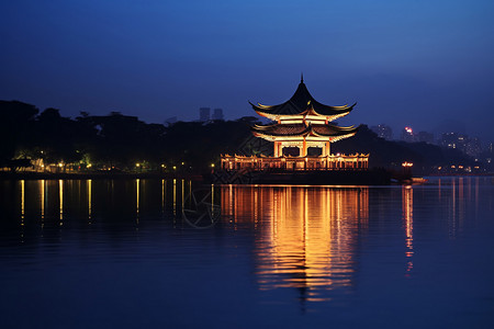 杭州西湖文化广场夜晚的西湖.背景