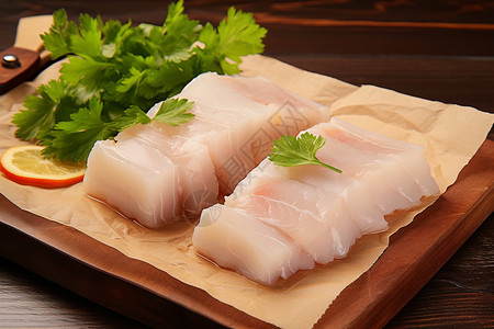 鱼肉配蔬菜冰冷鳕鱼肉高清图片