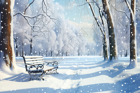 冬日的公园长椅背景图片