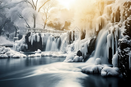 冬日里结冰的瀑布高清图片