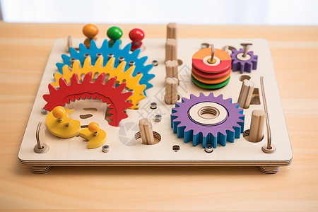 木质熊猫玩具彩色木质齿轮拼图背景
