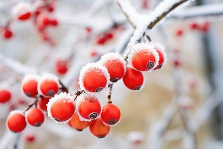 冬天白雪覆盖的山楂背景图片