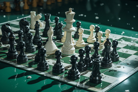 黑白对峙的国际象棋盘上背景图片