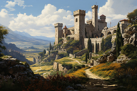 山上的城堡背景图片