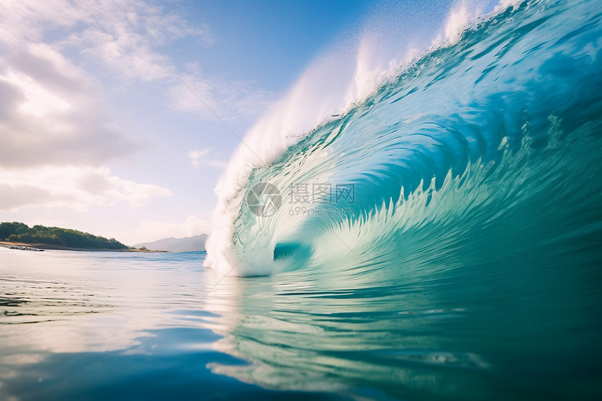 海洋中的巨浪和山脉图片