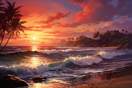 海滩日落背景图片