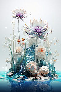 水中漂浮的一组花朵背景图片