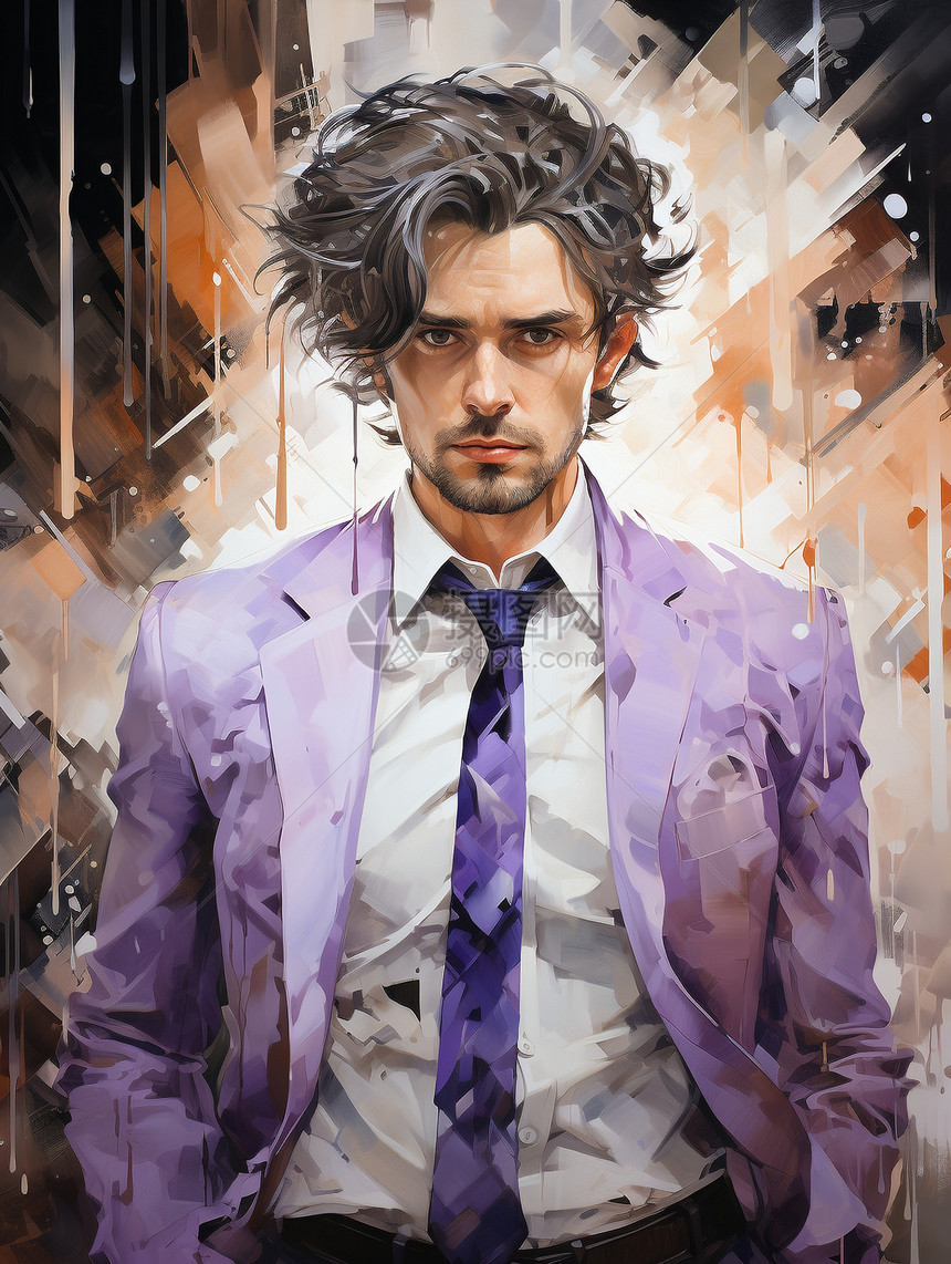 紫色西装打领带的男人图片