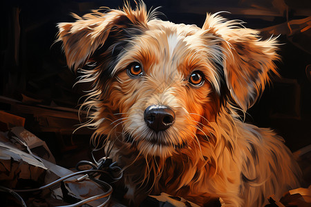 温暖细腻仿真绘画中的小狗油画背景图片