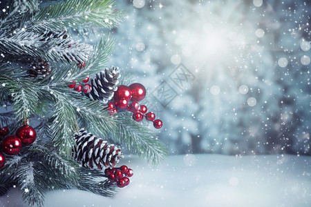 冬日白雪中的圣诞树背景图片