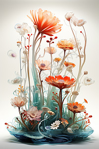 水域世界中的精美花朵背景图片