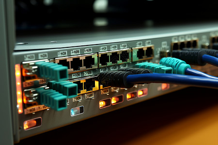 网线设备网络开关和以太网电缆背景