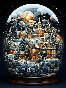 梦幻雪球里的冬日美景背景图片