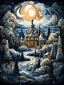 冬日童话城堡背景图片