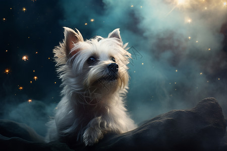 星空下可爱的小狗背景图片