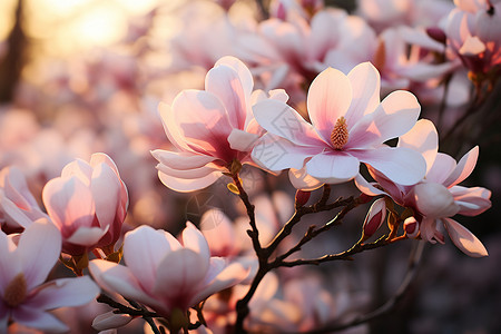 夕阳下绽放的木兰花背景图片