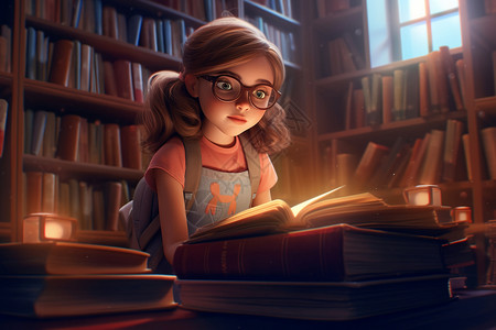 沉浸看书的小女孩背景图片