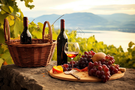 酿造葡萄乡村中的葡萄酒庄园背景