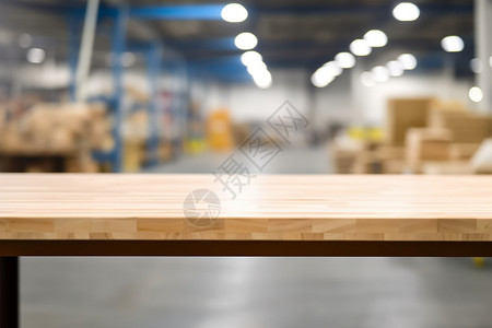 仓库中光滑的木质桌面背景图片