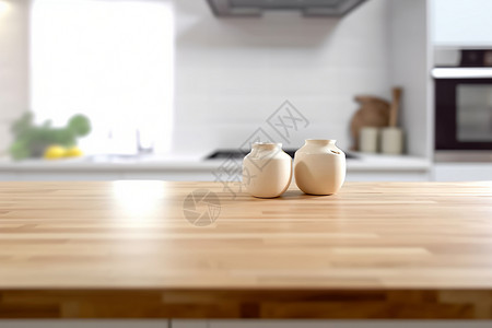 现代光滑的木质厨房台面背景图片