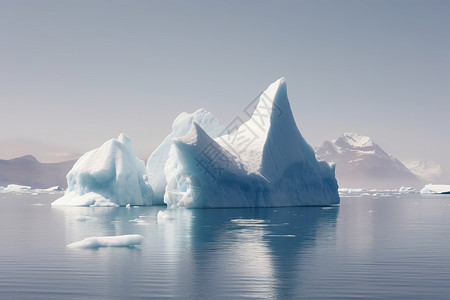 漂浮碎纸片海面上巨大的冰川背景