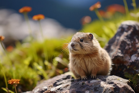 户外岩石上的松鼠背景图片
