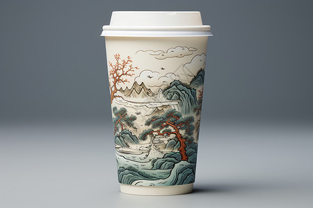 中式手绘传统花纹的纸杯背景